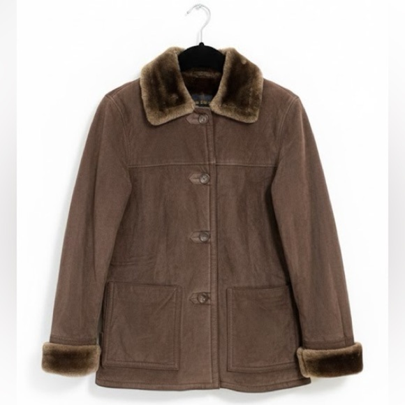 dennis basso Jackets & Blazers - Dennis Basso Brown Faux Fur Lined Leather Jacket Women’s Small